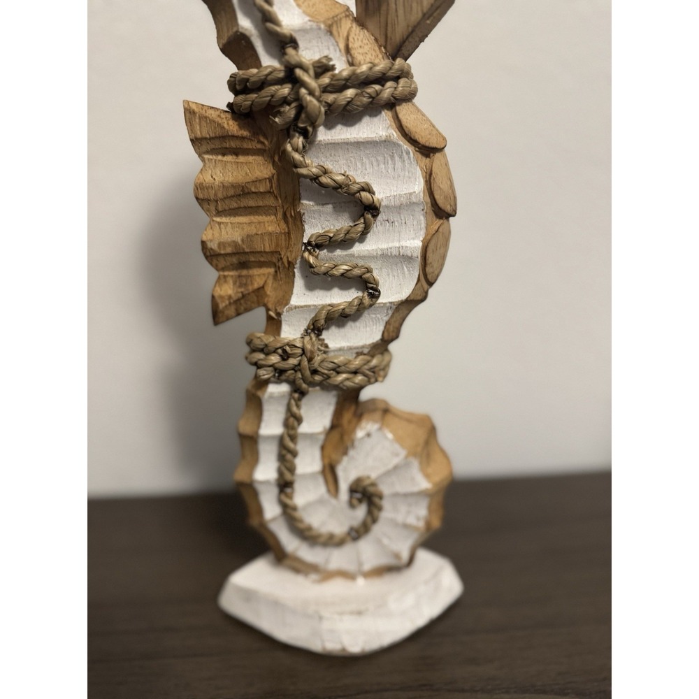 Handmade‎ Seahorse Figurine with Nautical Rope Details, Wooden, Nautical Decor - Picture 6 of 10